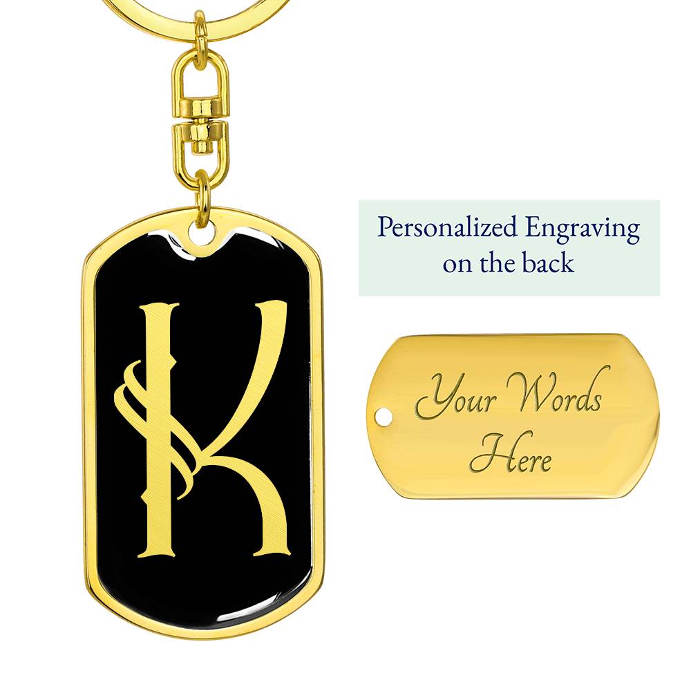 Initial K v001-12 - Luxury Dog Tag Keychain