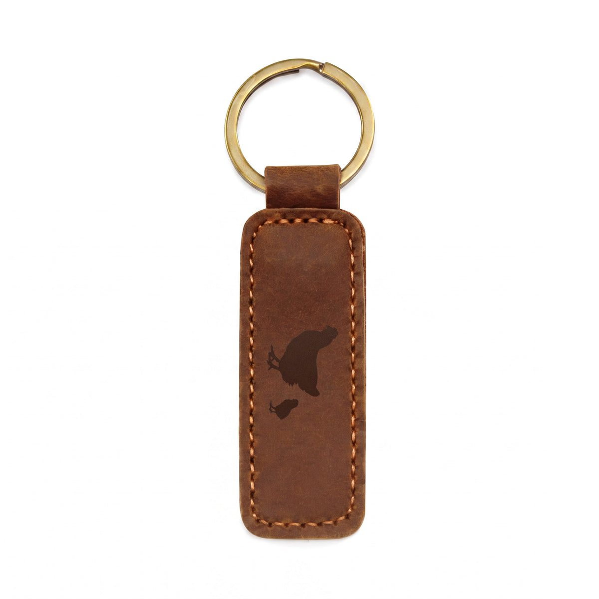 Mama Chicken With 1 Chick - Engraved Leather Keychain