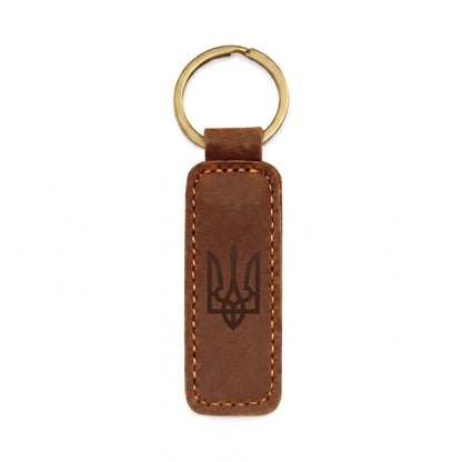 Tryzub - Engraved Leather Keychain