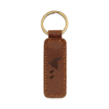 Mama Chicken With 2 Chicks - Engraved Leather Keychain