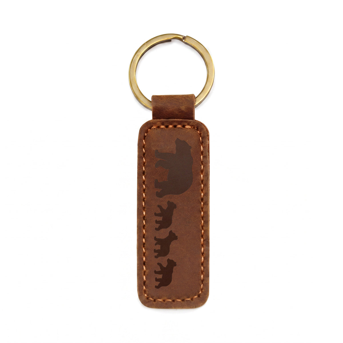 Mama Bear With 3 Cubs - Engraved Leather Keychain