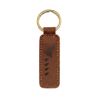 Mama Chicken With 4 Chicks - Engraved Leather Keychain
