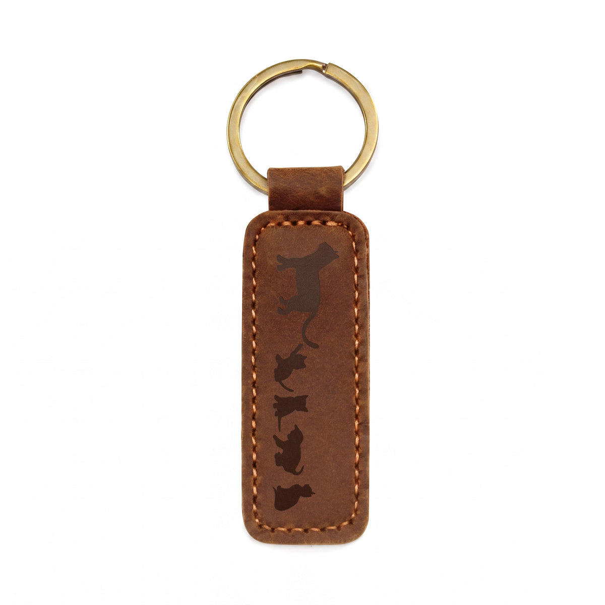 Mama Cat With 4 Kittens - Engraved Leather Keychain