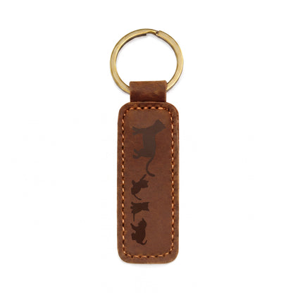 Mama Cat With 3 Kittens - Engraved Leather Keychain