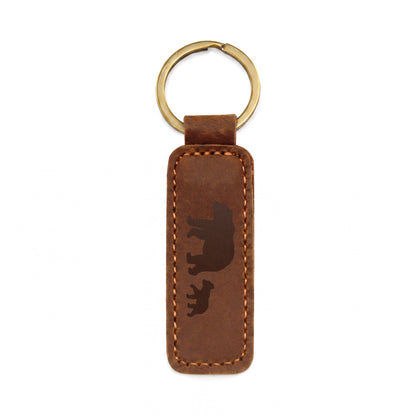 Mama Bear With 1 Cub - Engraved Leather Keychain
