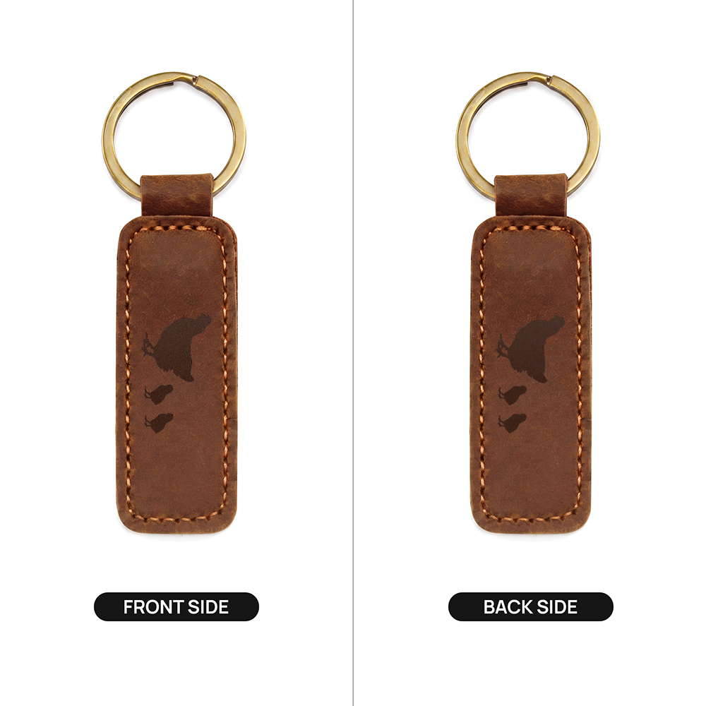 Mama Chicken With 2 Chicks - Engraved Leather Keychain