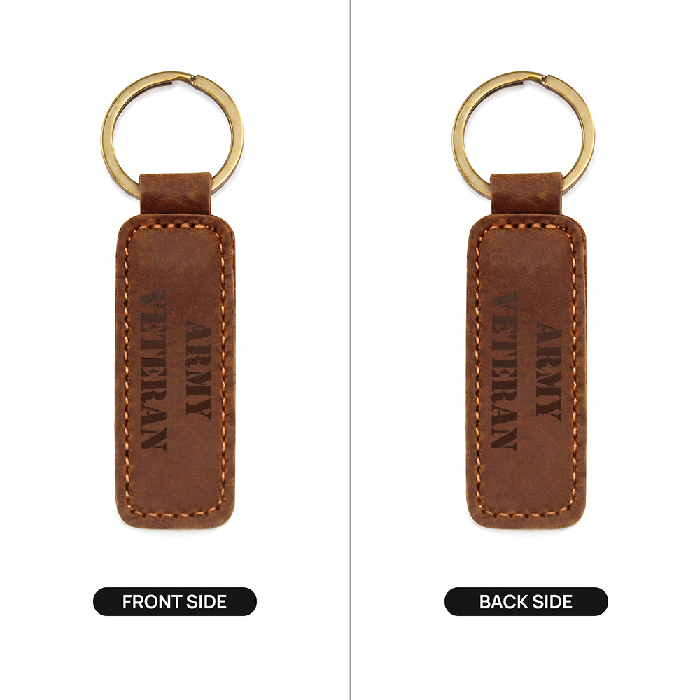 Army Veteran - Engraved Leather Keychain