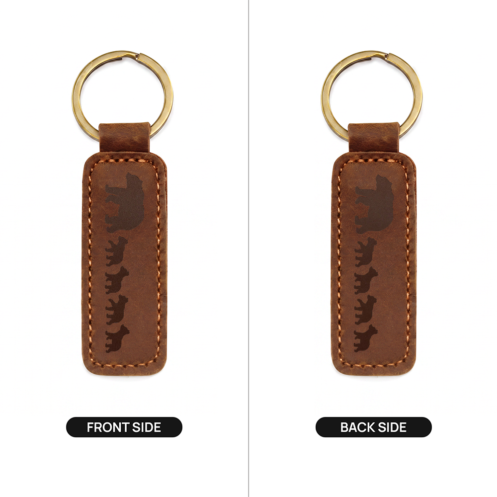 Mama Bear With 4 Cubs - Engraved Leather Keychain