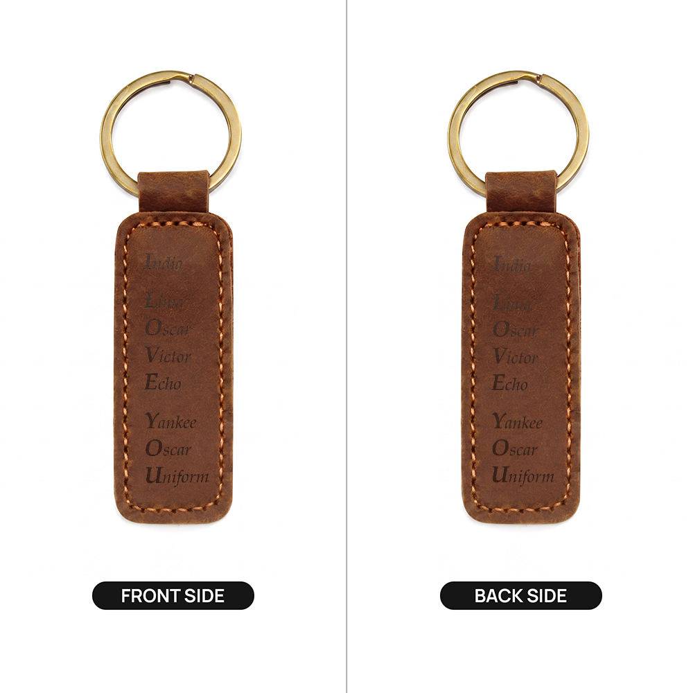 I Love You - Engraved Leather Keychain