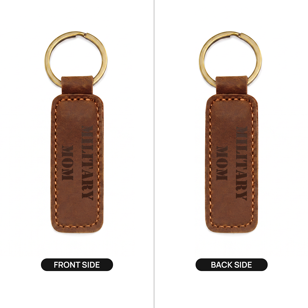 Military Mom - Engraved Leather Keychain