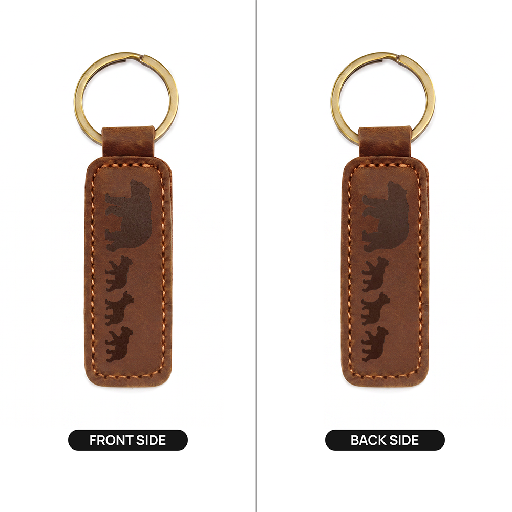 Mama Bear With 3 Cubs - Engraved Leather Keychain