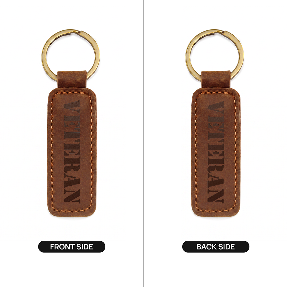 Veteran - Engraved Leather Keychain