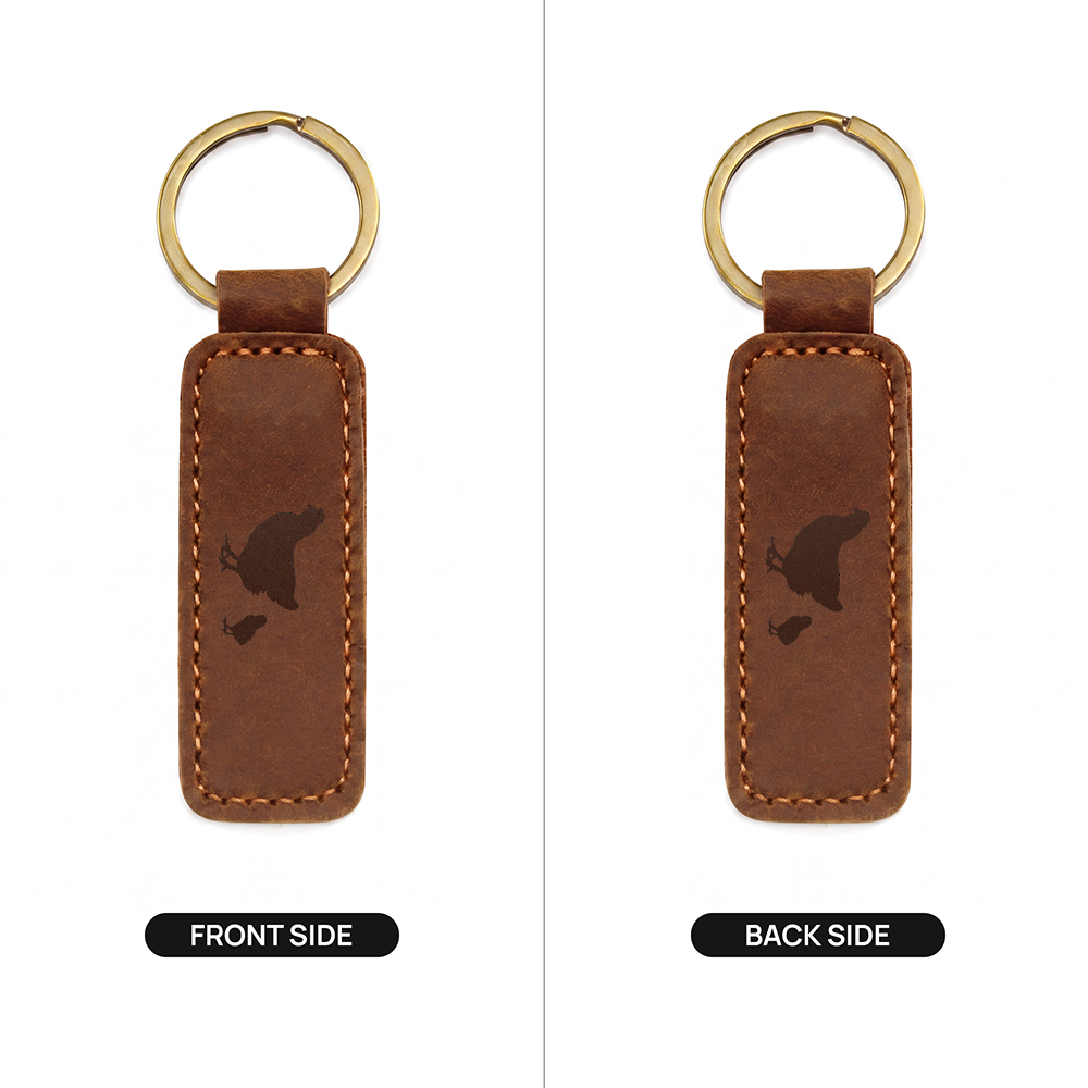 Mama Chicken With 1 Chick - Engraved Leather Keychain