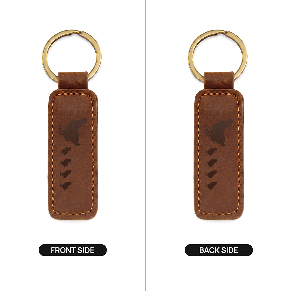 Mama Chicken With 4 Chicks - Engraved Leather Keychain