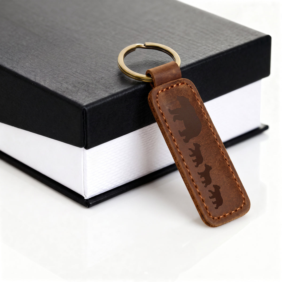 Mama Bear With 3 Cubs - Engraved Leather Keychain