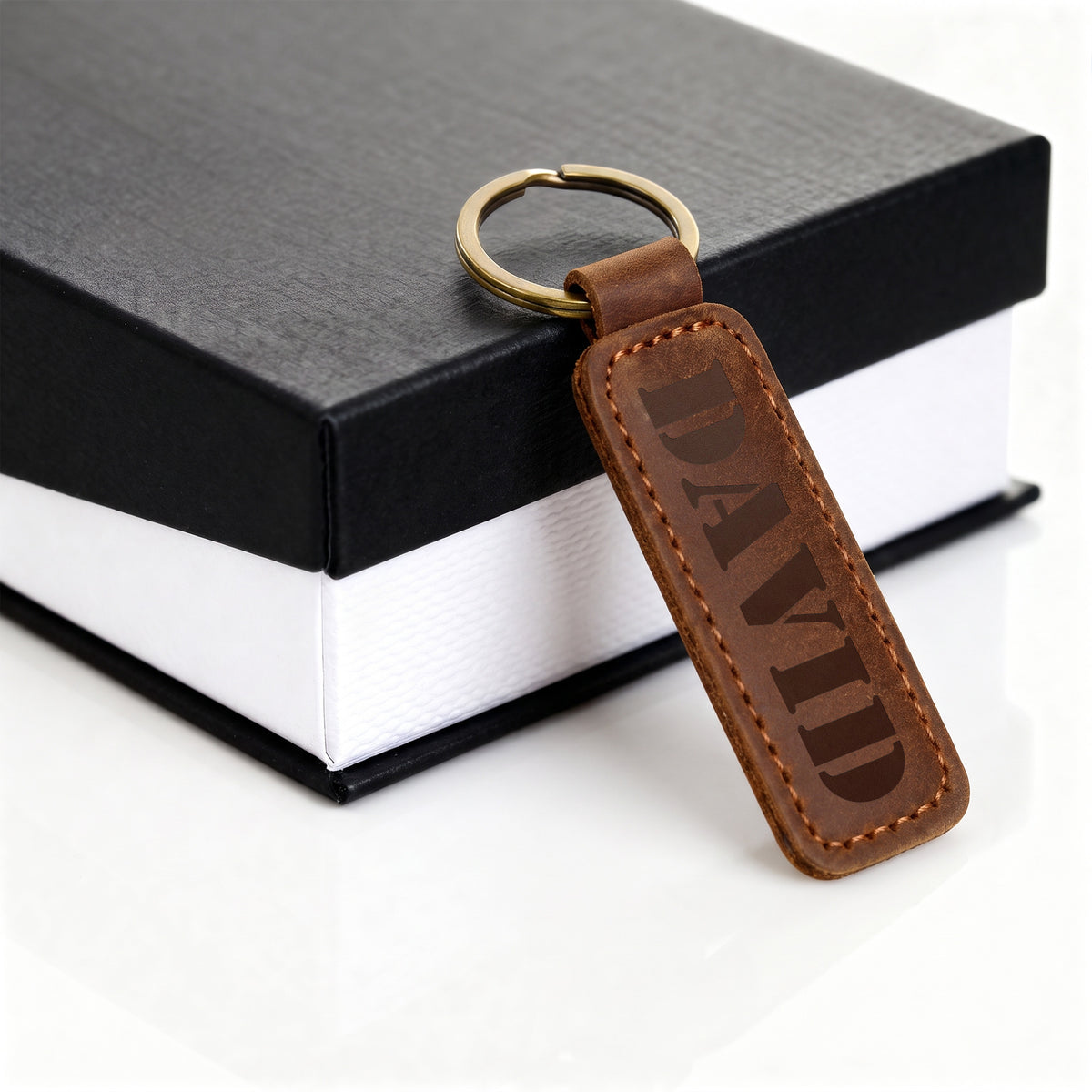 David - Engraved Leather Keychain