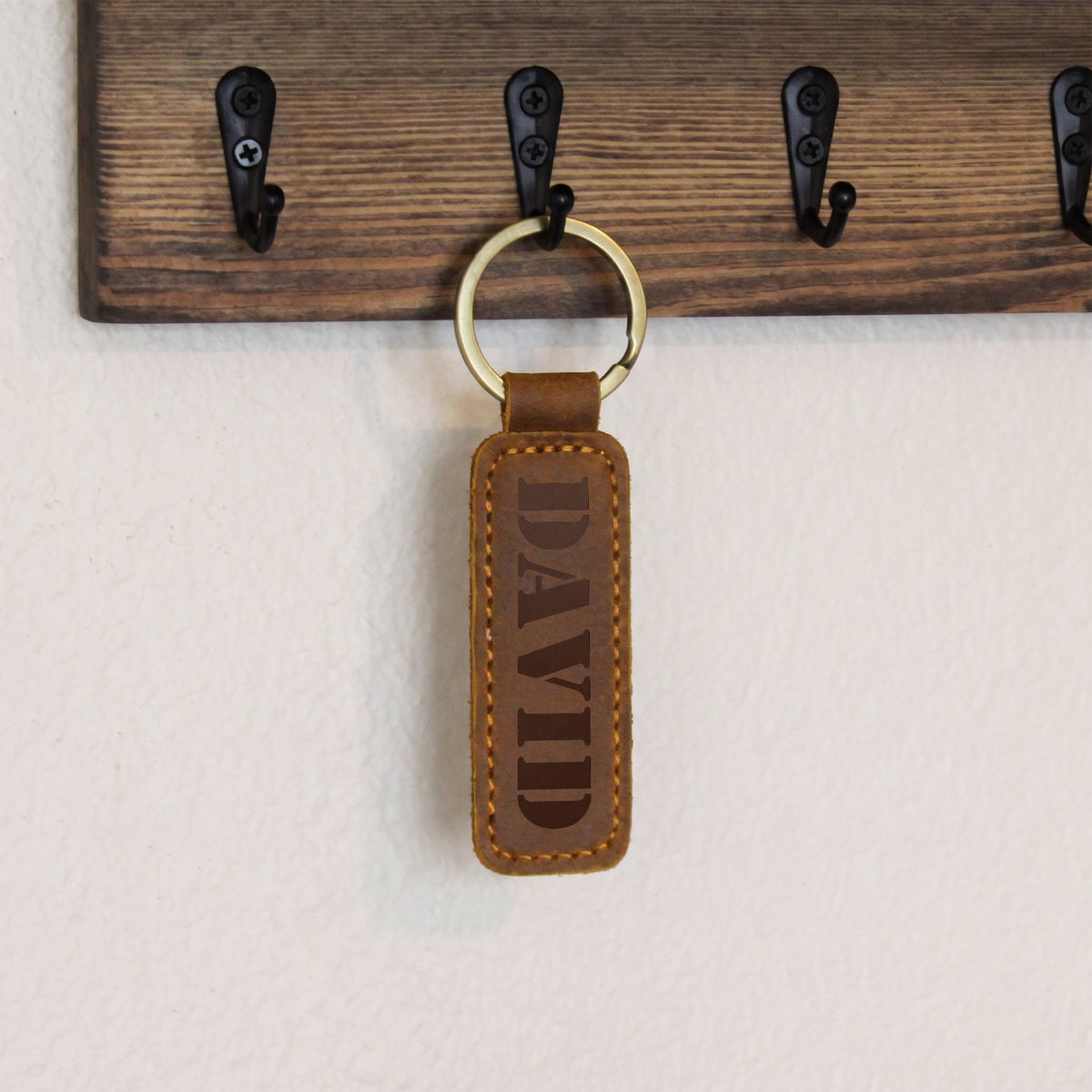 David - Engraved Leather Keychain