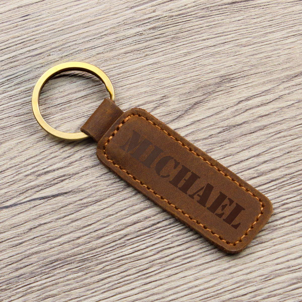 Michael - Engraved Leather Keychain