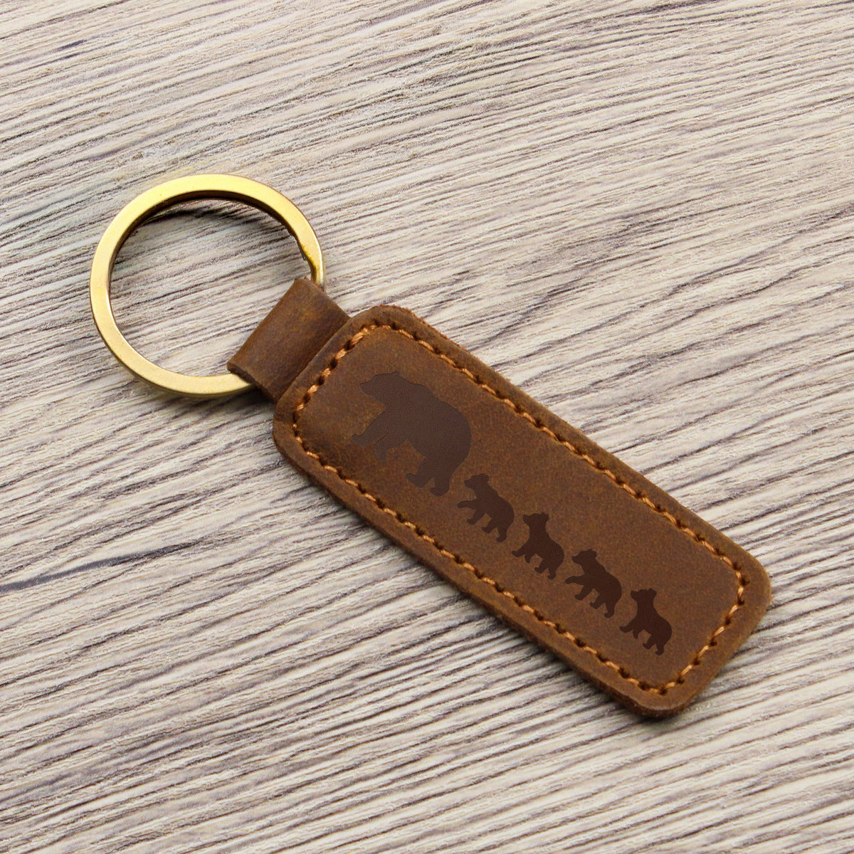 Mama Bear With 4 Cubs - Engraved Leather Keychain