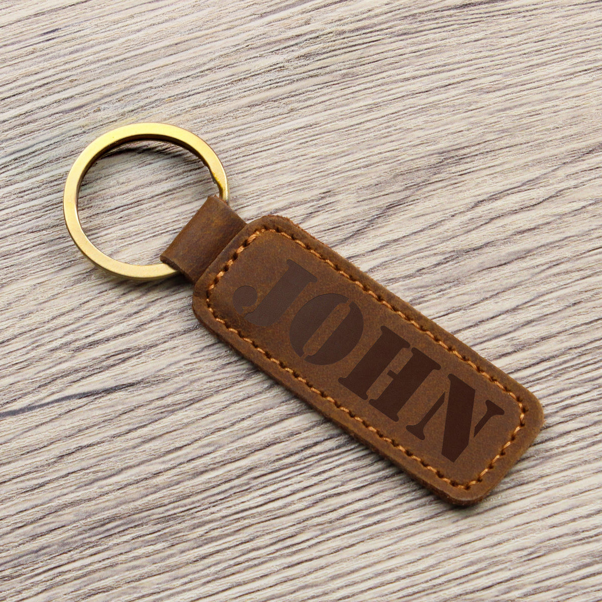 John - Engraved Leather Keychain