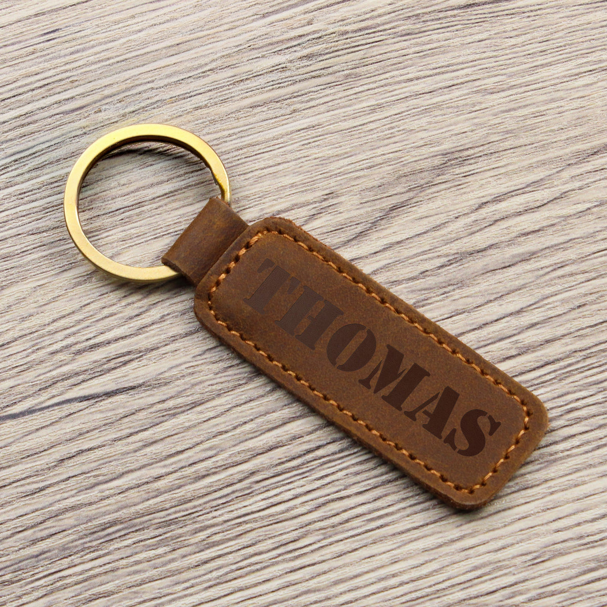 Thomas - Engraved Leather Keychain