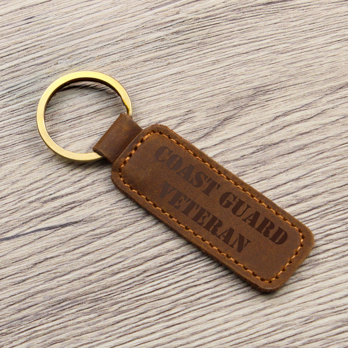 Coast Guard Veteran - Engraved Leather Keychain