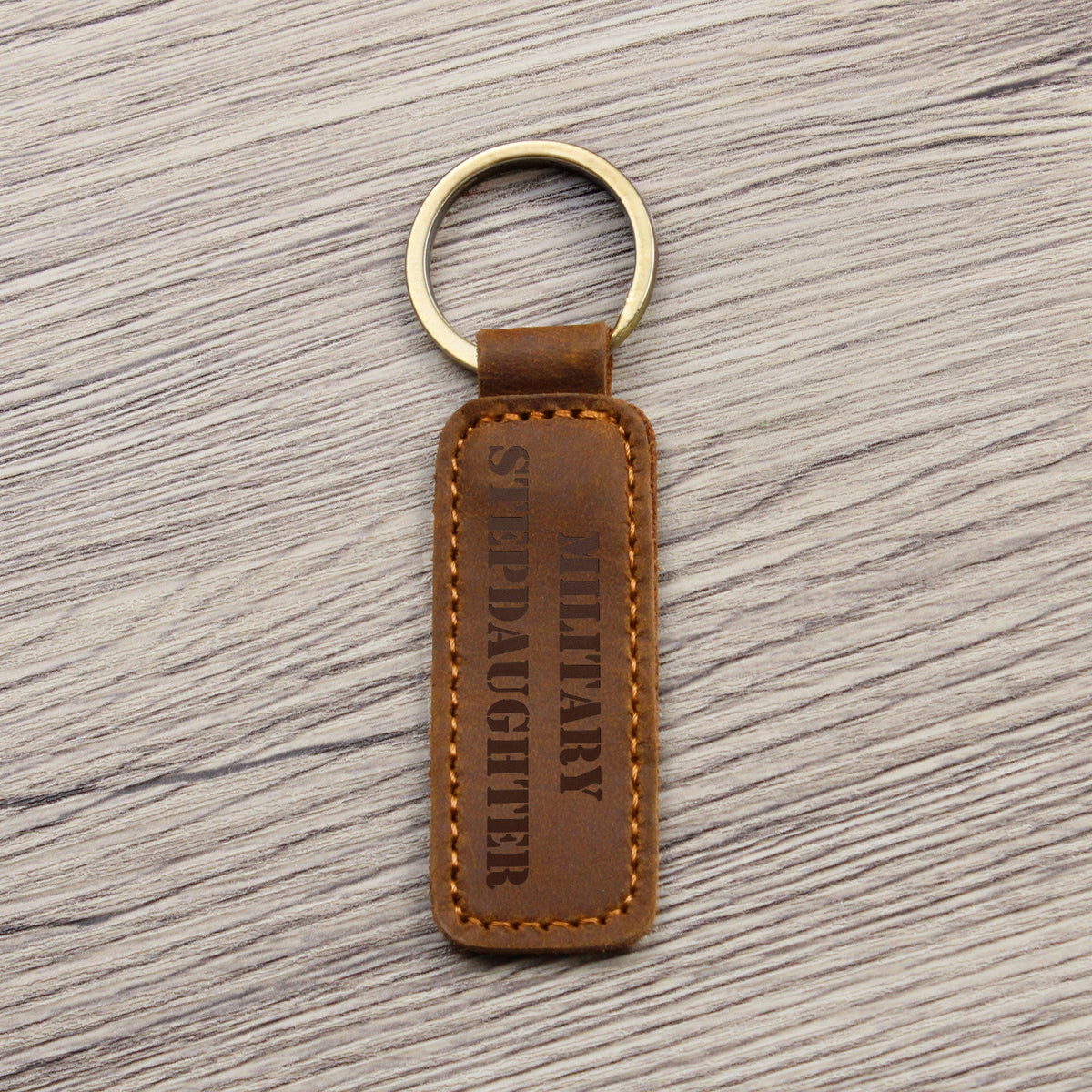 Military Stepdaughter - Engraved Leather Keychain