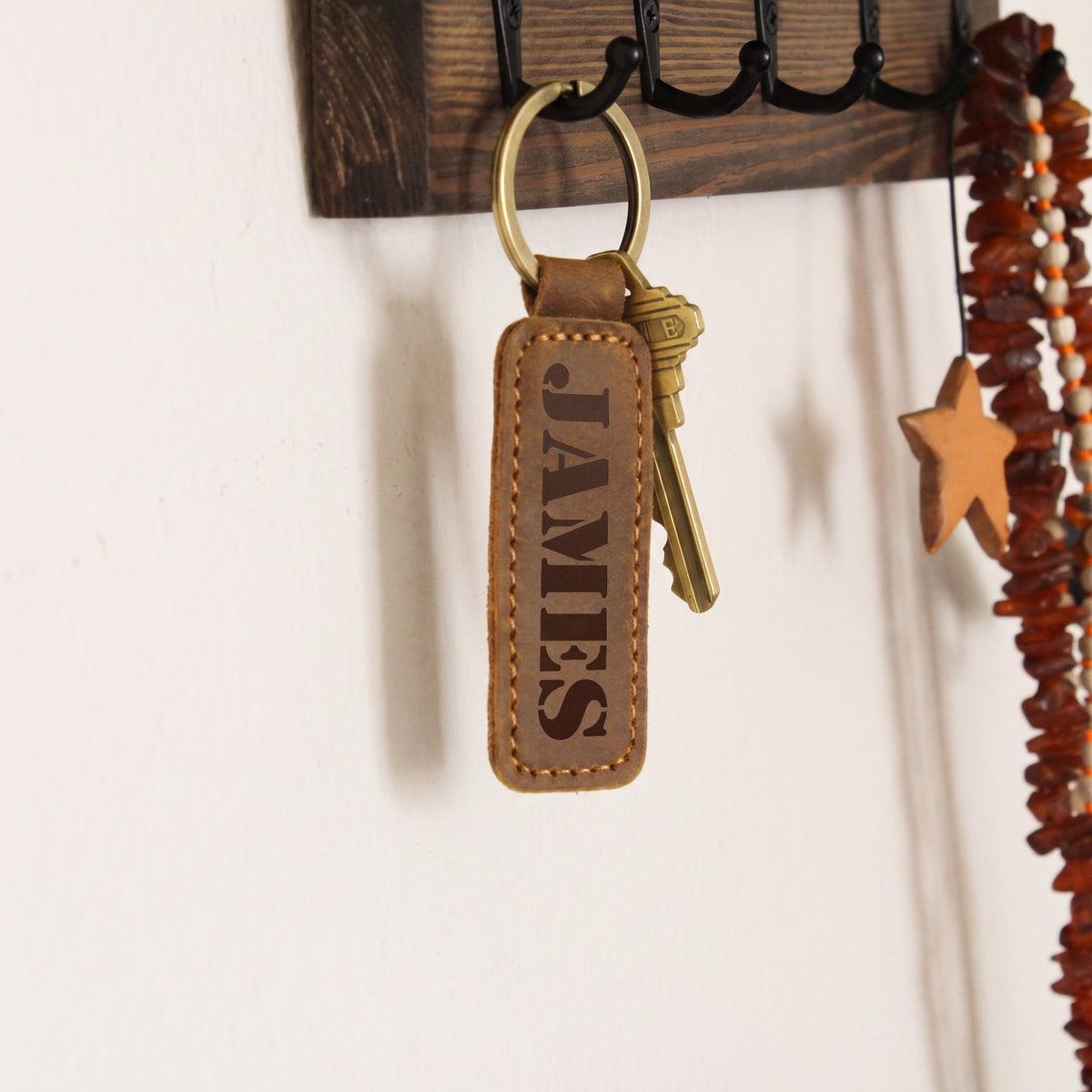 James - Engraved Leather Keychain