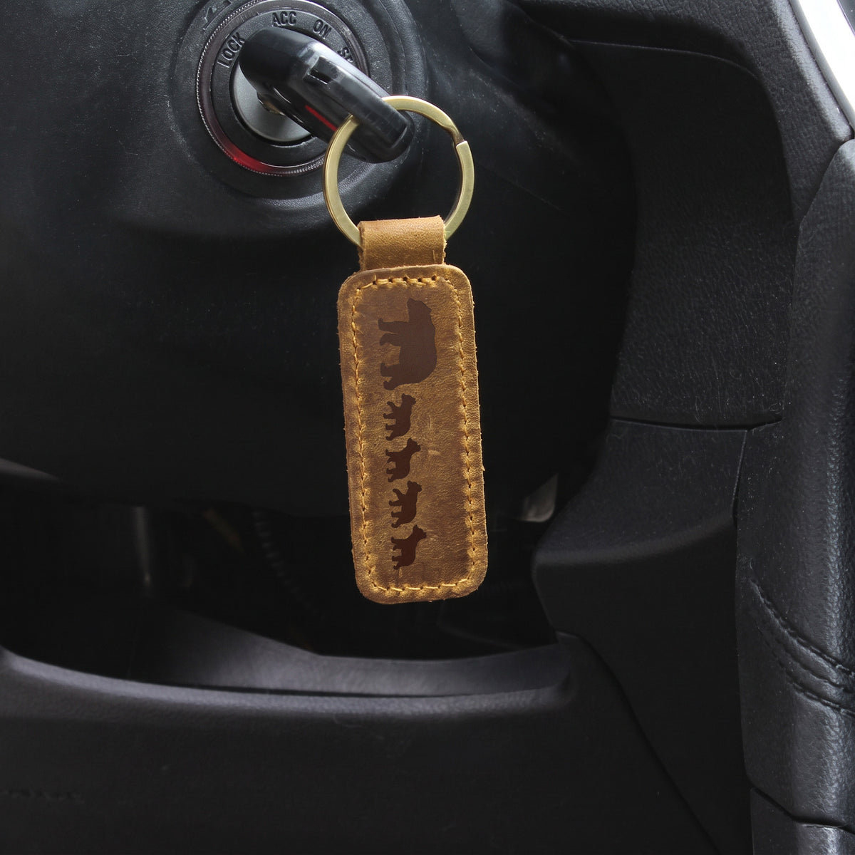 Mama Bear With 4 Cubs - Engraved Leather Keychain