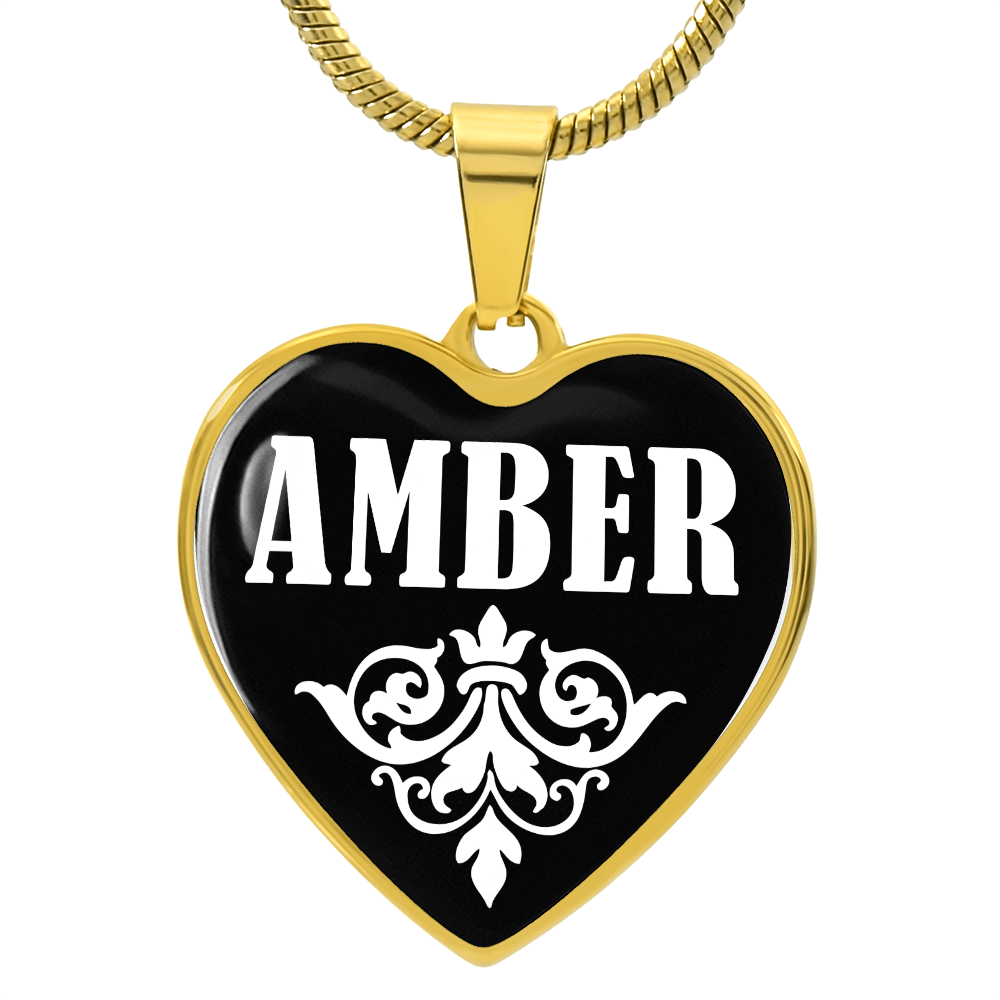 Amber v01w - 18k Gold Finished Heart Pendant Luxury Necklace