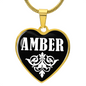 Amber v01w - 18k Gold Finished Heart Pendant Luxury Necklace