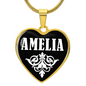 Amelia v01w - 18k Gold Finished Heart Pendant Luxury Necklace