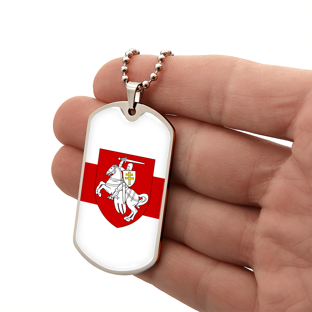 Pahonia And White-Red-White Flag (Belarus) - Luxury Dog Tag Necklace