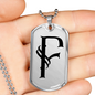 Initial F v001-21 - Luxury Dog Tag Necklace