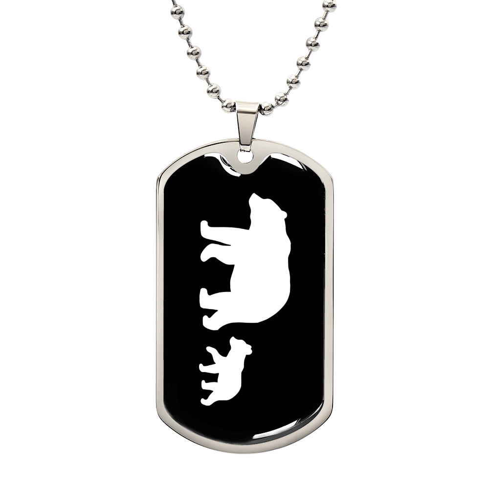 Mama Bear With 1 Cub v3 - Luxury Dog Tag Necklace