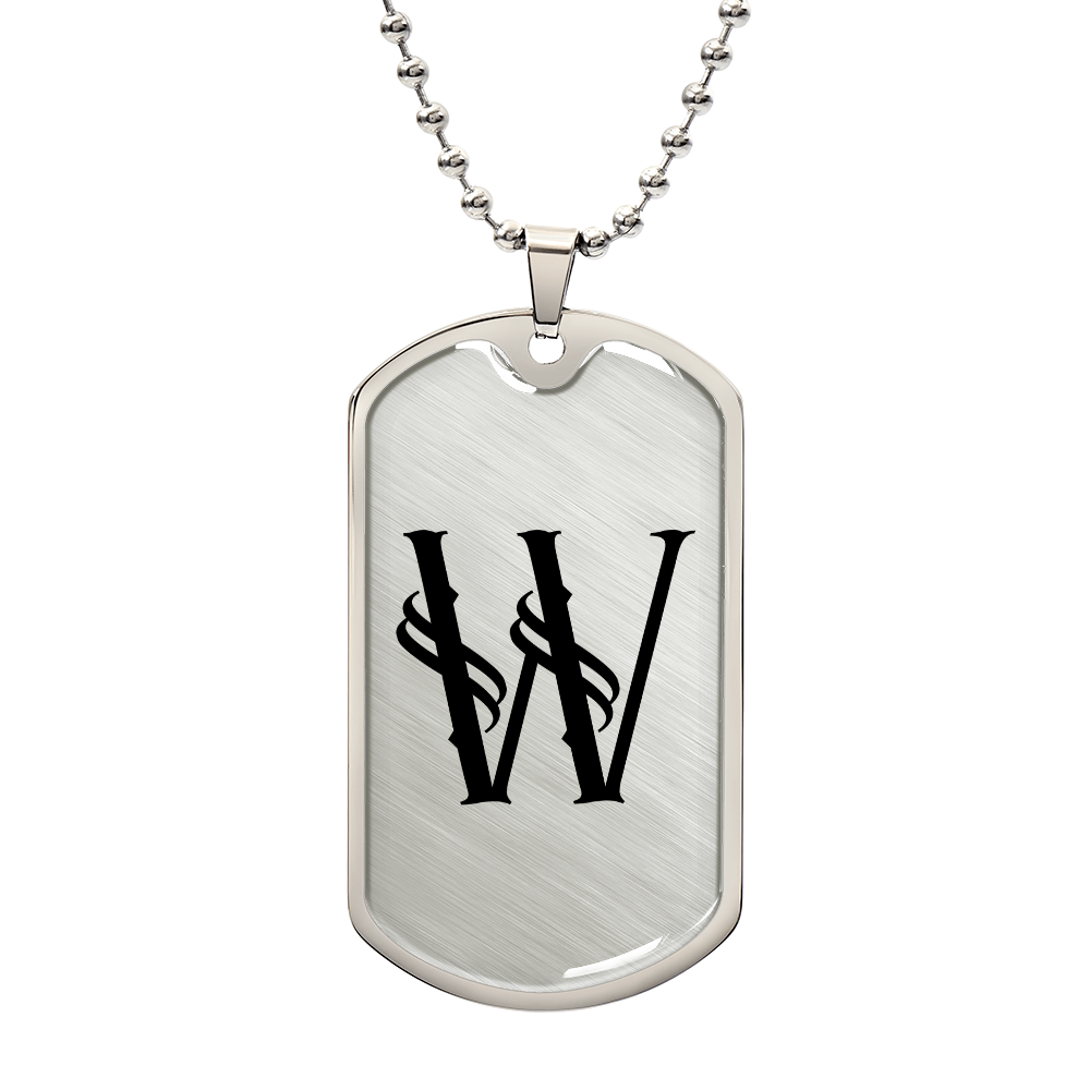 Initial W v001-21 - Luxury Dog Tag Necklace