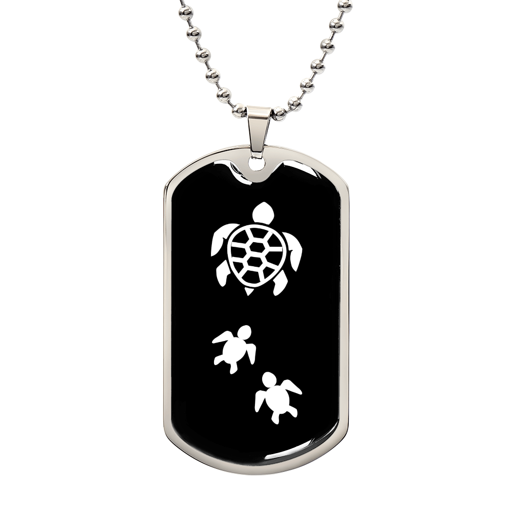 Mama Turtle With 2 Hatchlings v3 - Luxury Dog Tag Necklace