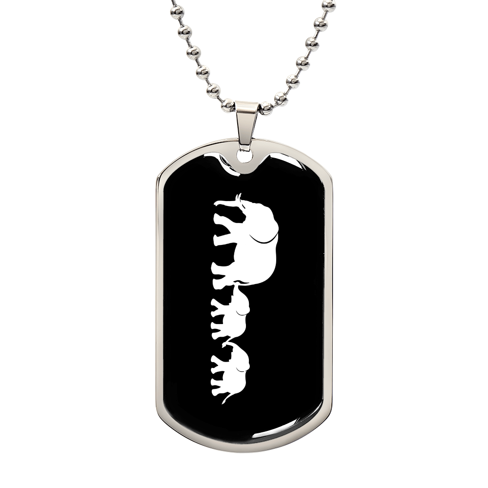Mama Elephant With 2 Calves v3 - Luxury Dog Tag Necklace