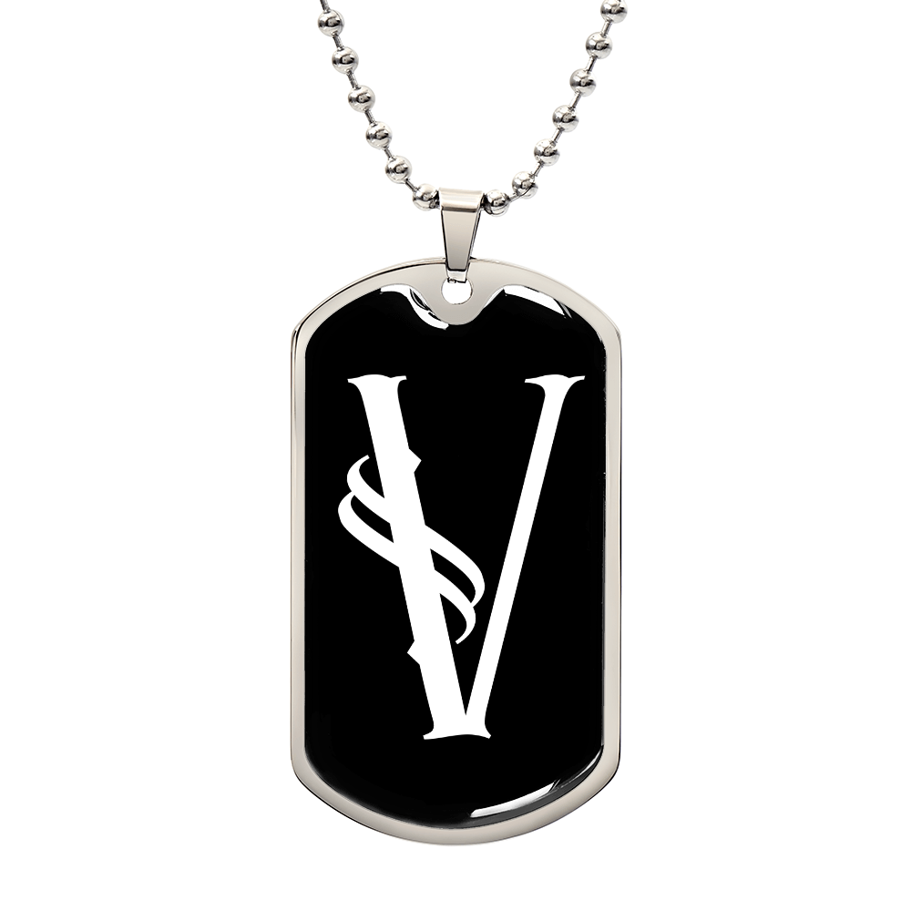 Initial V v001-23 - Luxury Dog Tag Necklace