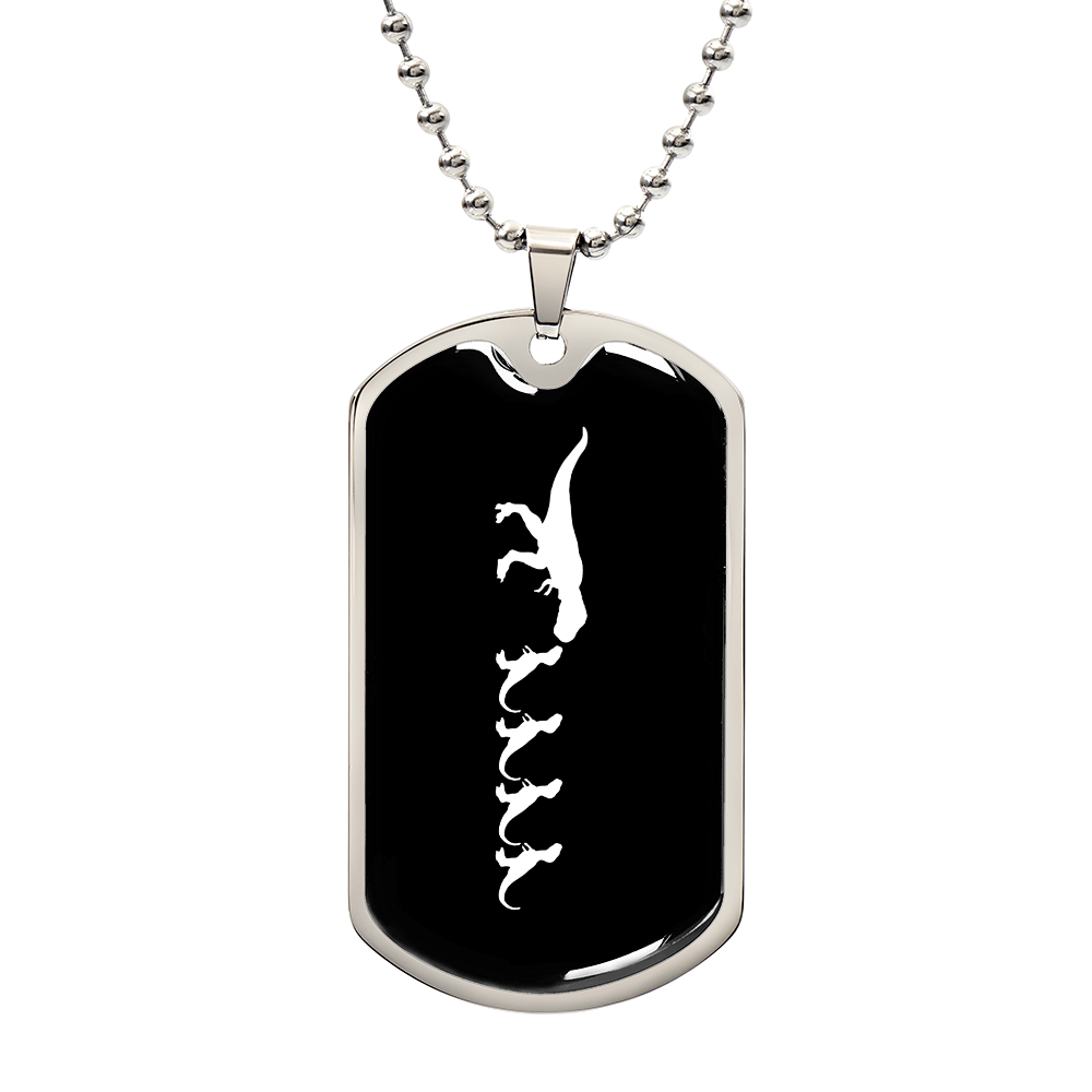 Mama Dinosaur With 4 Hatchlings v3 - Luxury Dog Tag Necklace