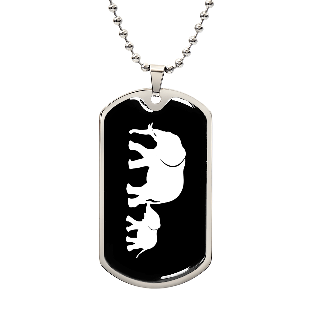 Mama Elephant With 1 Calf v3 - Luxury Dog Tag Necklace