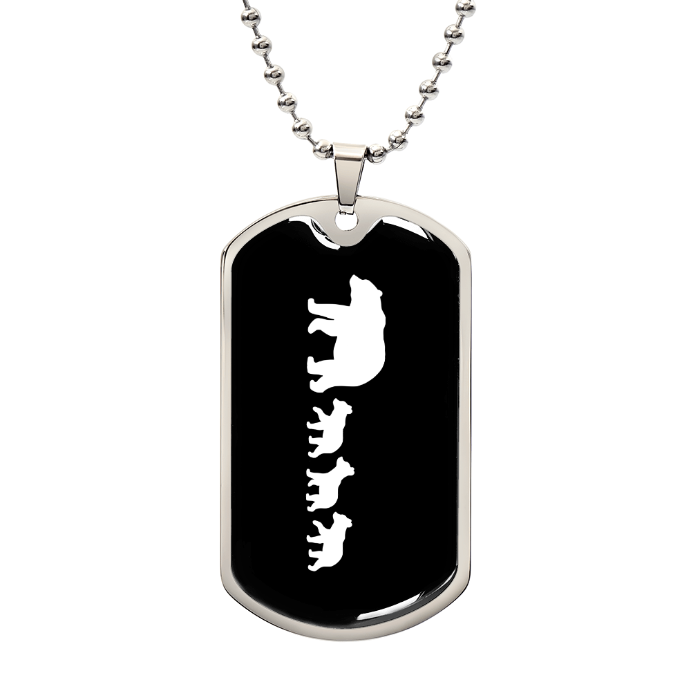 Mama Bear With 3 Cubs v3 - Luxury Dog Tag Necklace