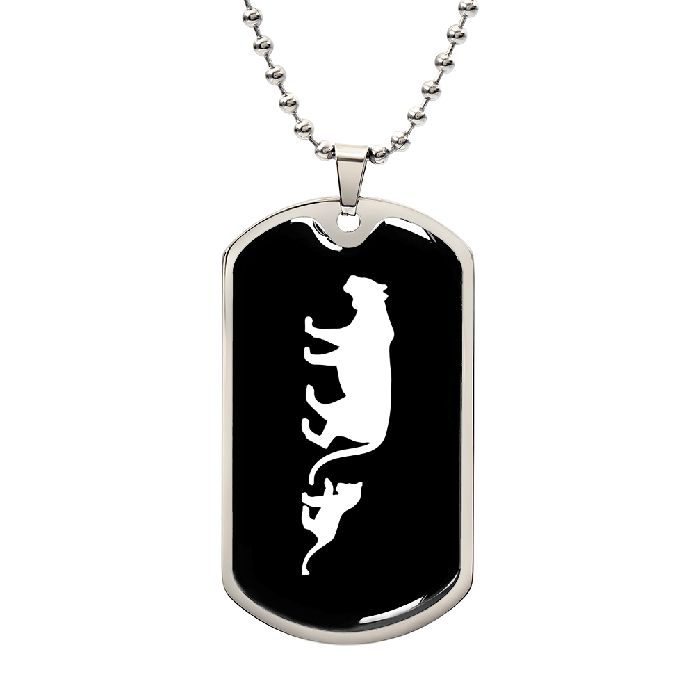 Mama Lioness With 1 Cub v3 - Luxury Dog Tag Necklace