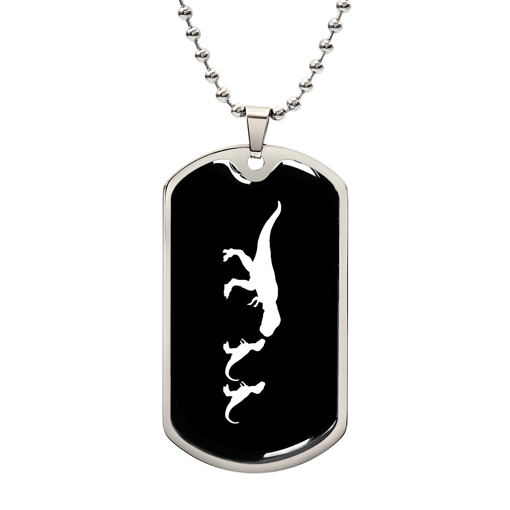 Mama Dinosaur With 2 Hatchlings v3 - Luxury Dog Tag Necklace