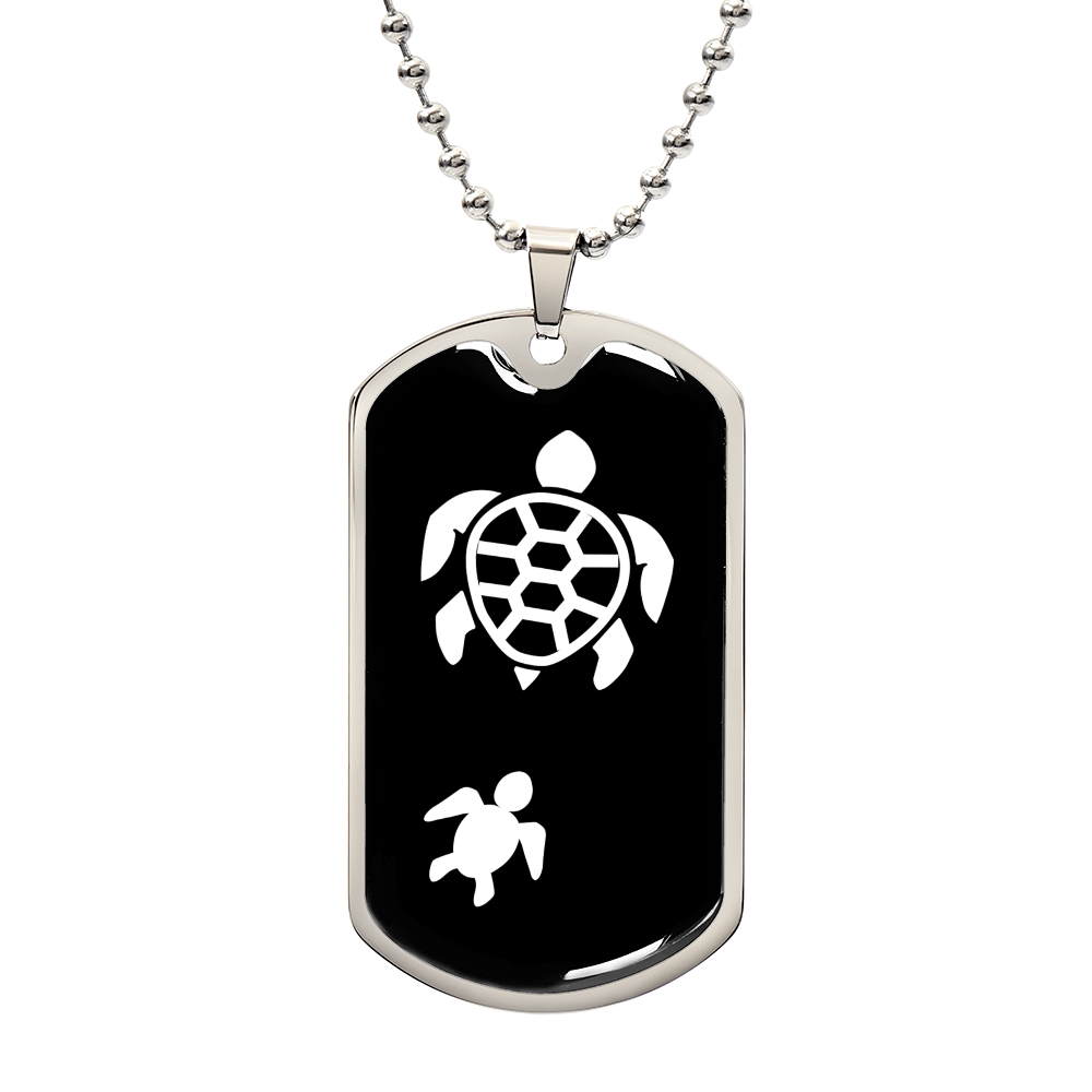 Mama Turtle With 1 Hatchling v3 - Luxury Dog Tag Necklace