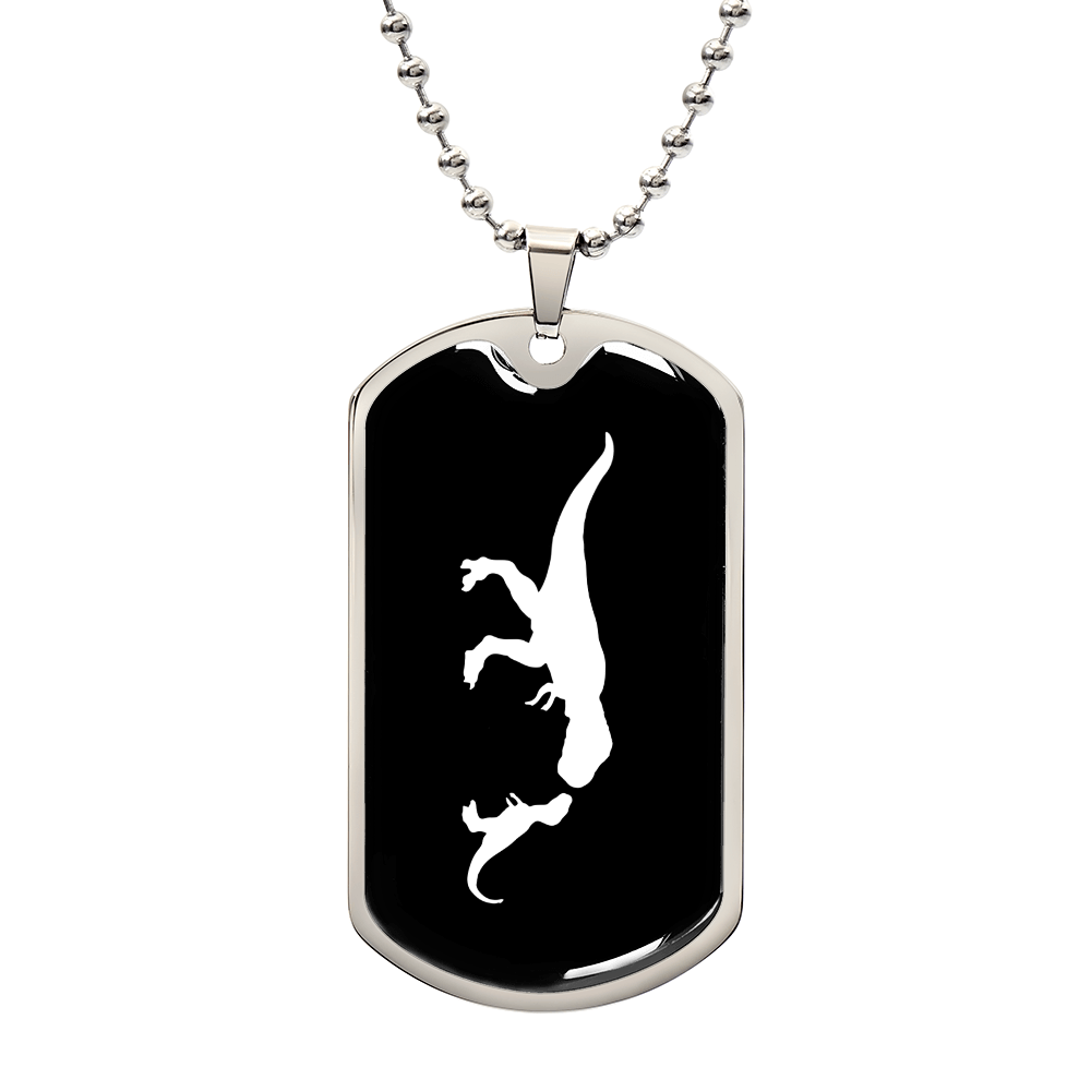 Mama Dinosaur With 1 Hatchling v3 - Luxury Dog Tag Necklace