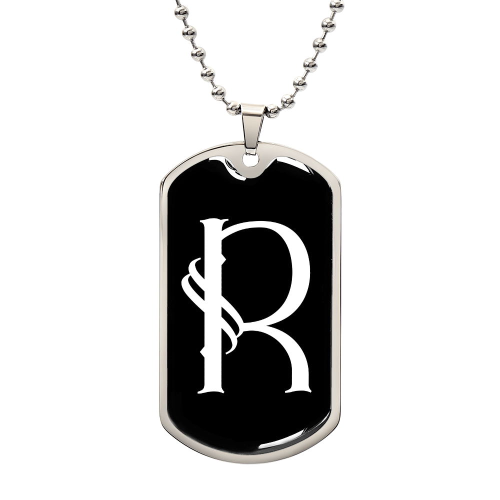 Initial R v001-23 - Luxury Dog Tag Necklace