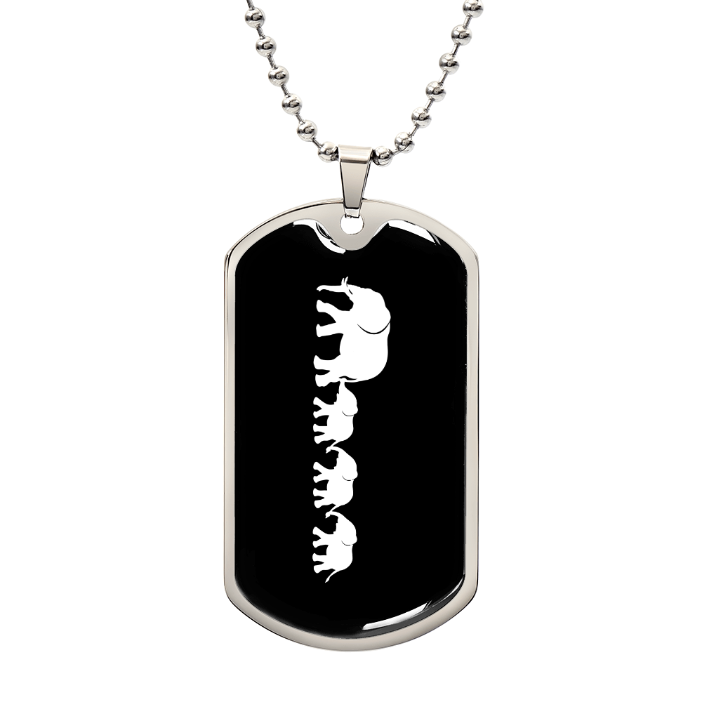 Mama Elephant With 3 Calves v3 - Luxury Dog Tag Necklace