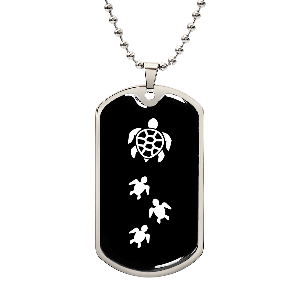 Mama Turtle With 3 Hatchlings v3 - Luxury Dog Tag Necklace