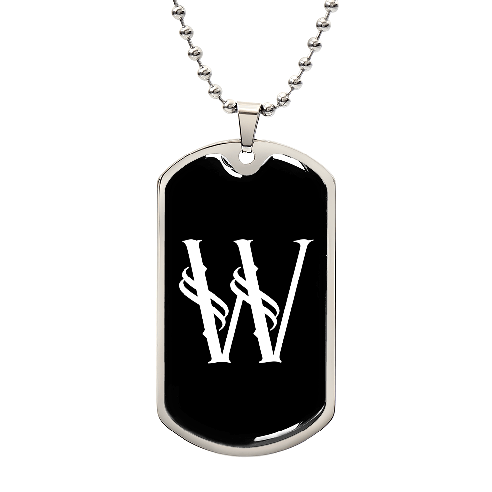 Initial W v001-23 - Luxury Dog Tag Necklace